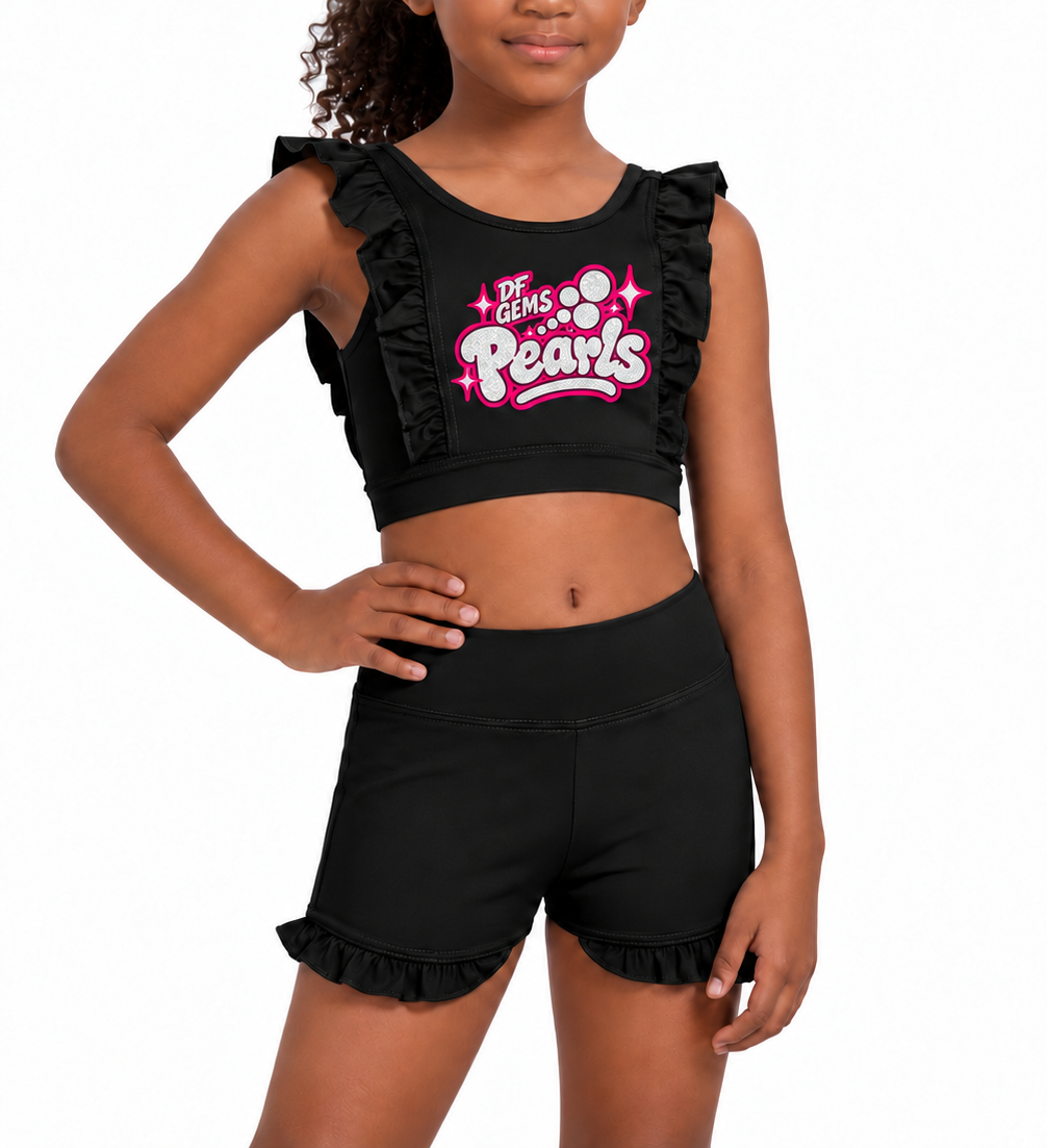 Gems- Pearls ruffle top and short set